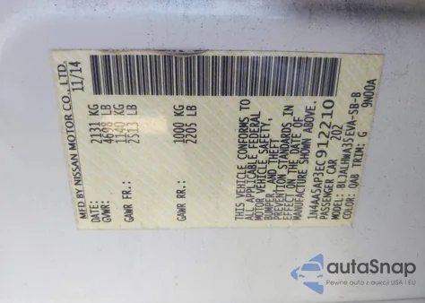 2014 Nissan Maxima 3.5 Sv from USA, damaged, VIN 1N4AA5AP3EC912210